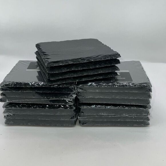 Slate Stone Drink Coasters 5 Sets of 4(20 total) Square Black Natural Edge Stone - Picture 6 of 6